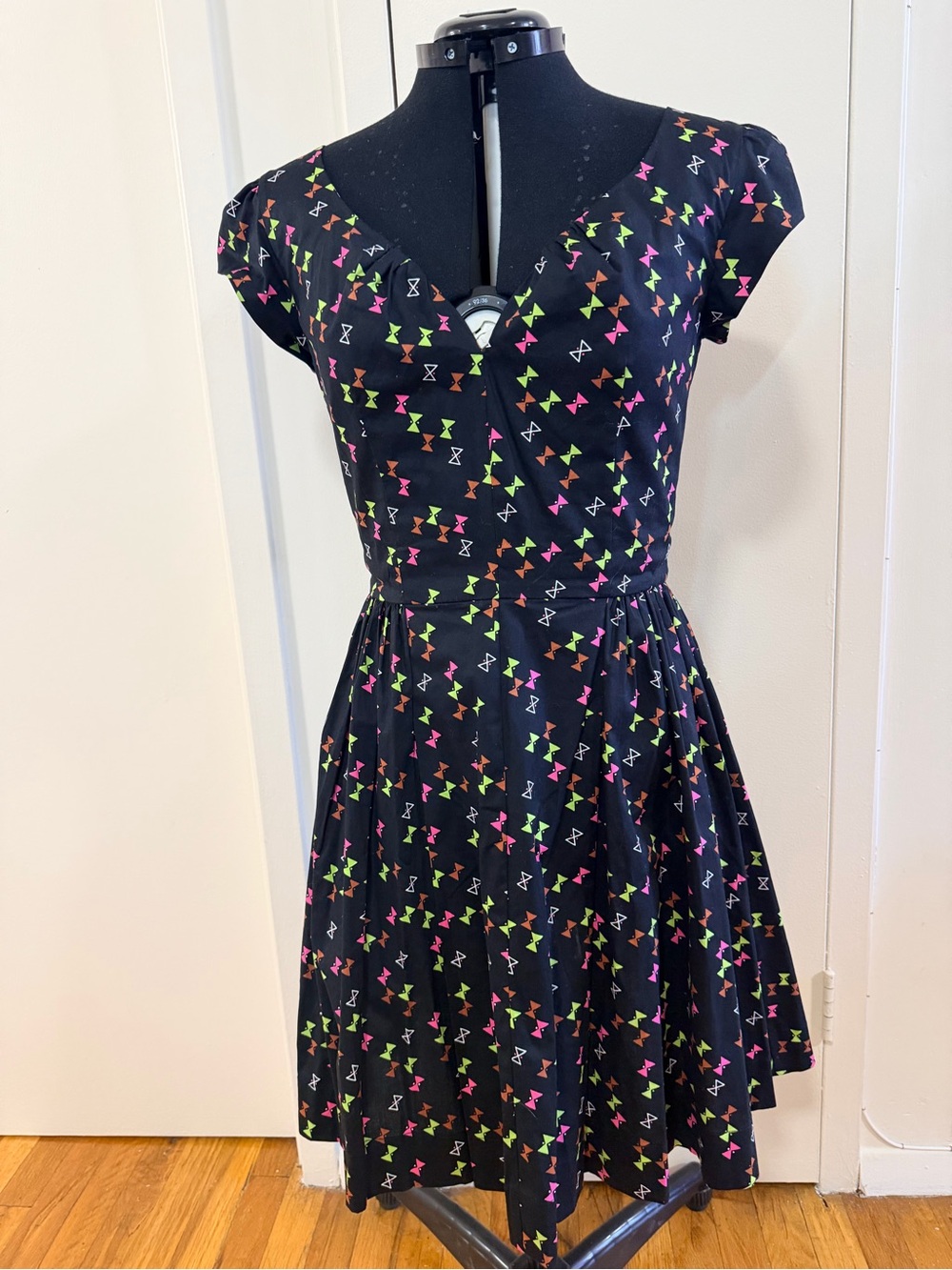 Trashy Diva Black Fit-and-Flare Dress Hourglass Print Vintage Reproduction